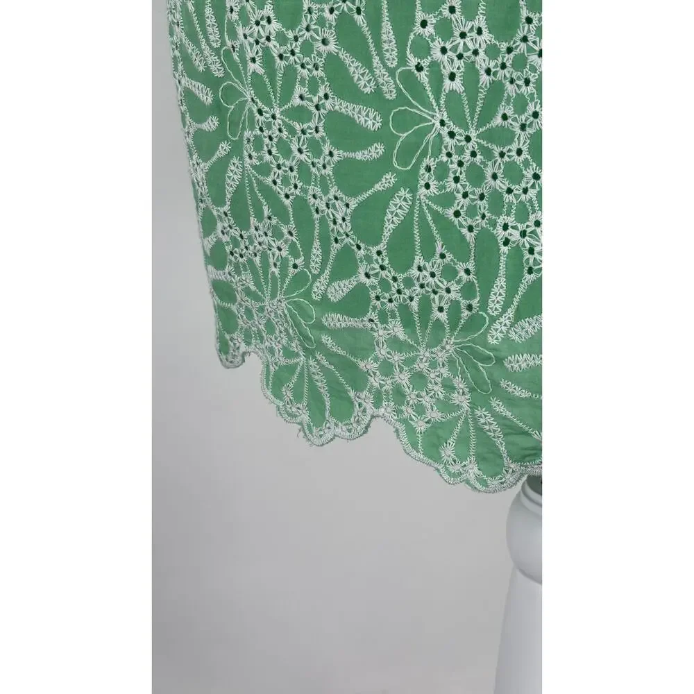 Loft Eyelet Shift Dress Short Flutter Sleeve Womens Size 6 Green White New
